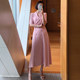 Korean chic summer elegant light cooked style lapel double-breasted slim fit over the knee long dress with belt women