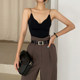 Korean chic retro lapel loose short one button suit jacket + high waist long wide leg trousers suit