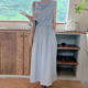 Korean chic summer niche milk soft blue pile collar waist slim sleeveless vest large swing dress long skirt