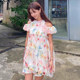 Korean chic summer gentle age-reducing stand-up collar off-shoulder floral print loose casual splicing fungus dress