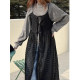 Korean chic spring niche design round neck hollow jacquard strap cardigan see-through lace suspender dress