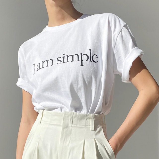 Korean chic spring and summer simple round neck contrast letter printing loose all-match short-sleeved bottoming shirt T-shirt top women