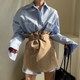 Korean chic simple and versatile loose BF style long-sleeved shirt + high waist wrap skirt short skirt