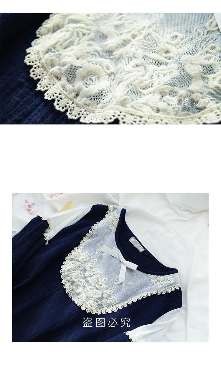 Váy ngủ nữ mùa hè cotton đơn giản rỗng tươi dài tay nữ nhà đầm đầm ren dễ thương váy ngủ 2 dây