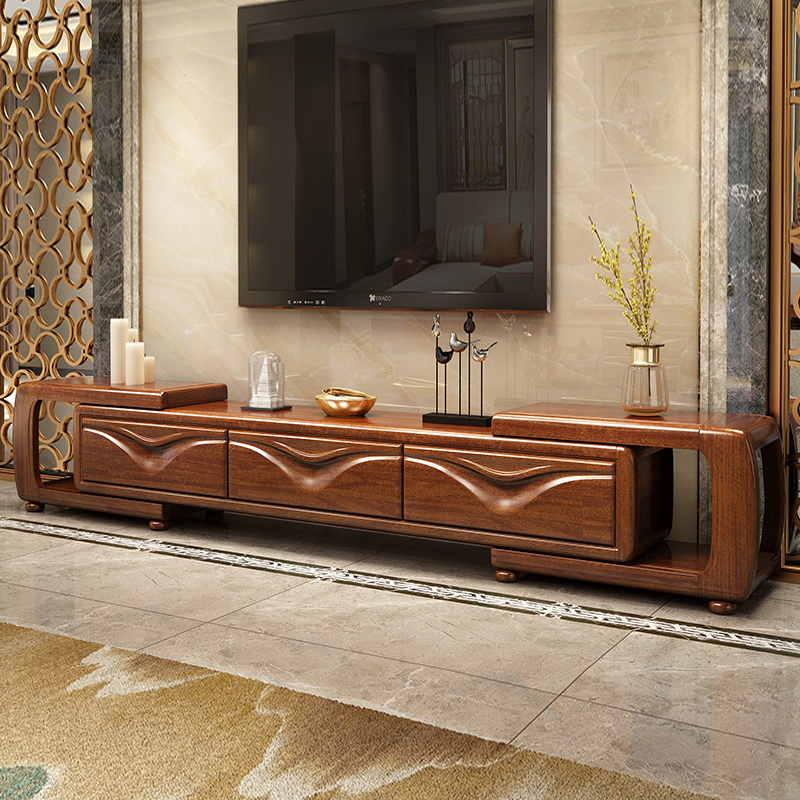 Hupeach Wood Solid Wood TV Cabinet Modern Chinese Minimalist Living-room With Telescopic Bedroom Storage Locker TV and TV cabinet furniture