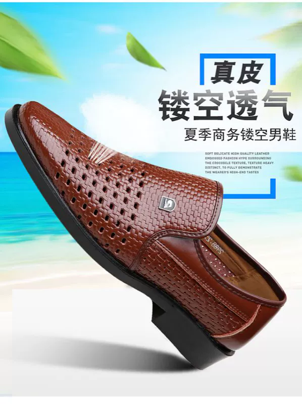 Mùa hè mới thoáng khí rỗng đáy mềm kinh doanh giày da nam trung niên tăng da thường dép nam - Sandal giày boot nam