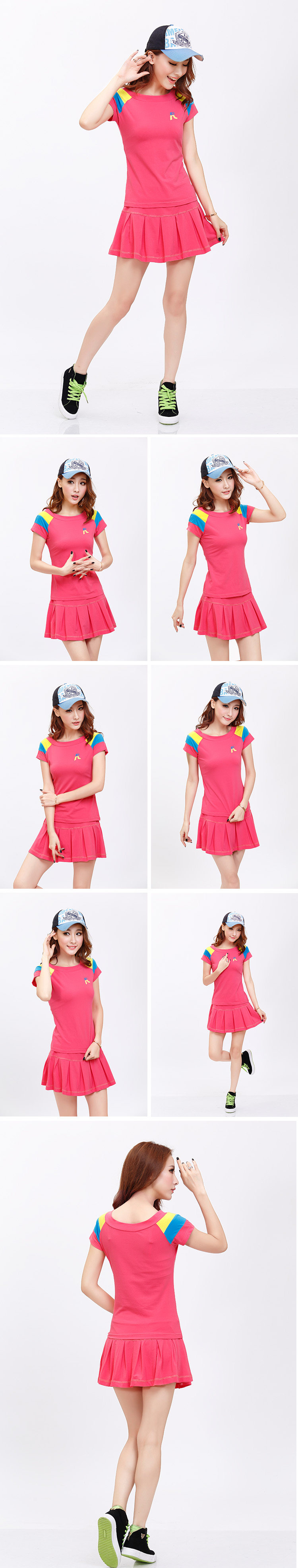 Khiêu vũ váy thể thao phù hợp với nữ ngắn tay quần váy mùa hè cotton mỏng chống đi tennis váy phù hợp với thể thao bộ quần áo thể thao nữ