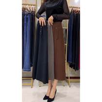 2021 autumn and winter half-length thick elastic leisure Joker slim middle-aged three-button wool velvet A character Medium-length dress