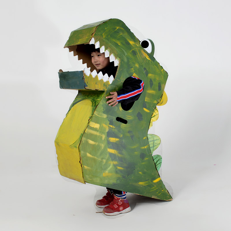 Children's dinosaur cardboard shell box can wear jitter toy kindergarten hand-made model diy child props show