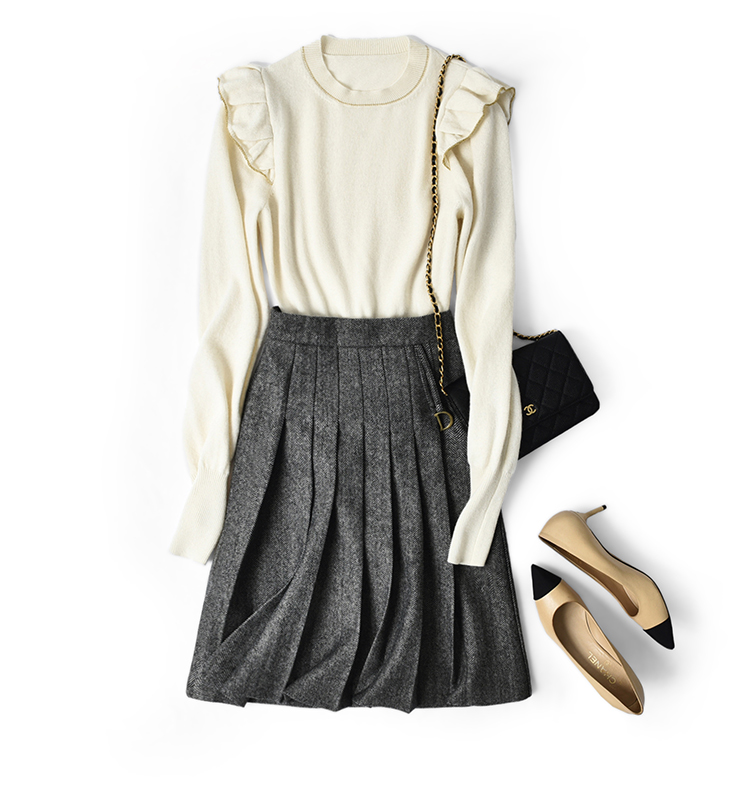 Europe Station 22 Spring New Women's Fashion High Waist Display Slim Down 100 Plexo Wool herringbone dress Slim Fit Nepotism