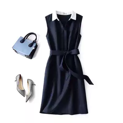 Mijia good quality commuting small literary and art breathable all linen contrast shirt collar waist dress