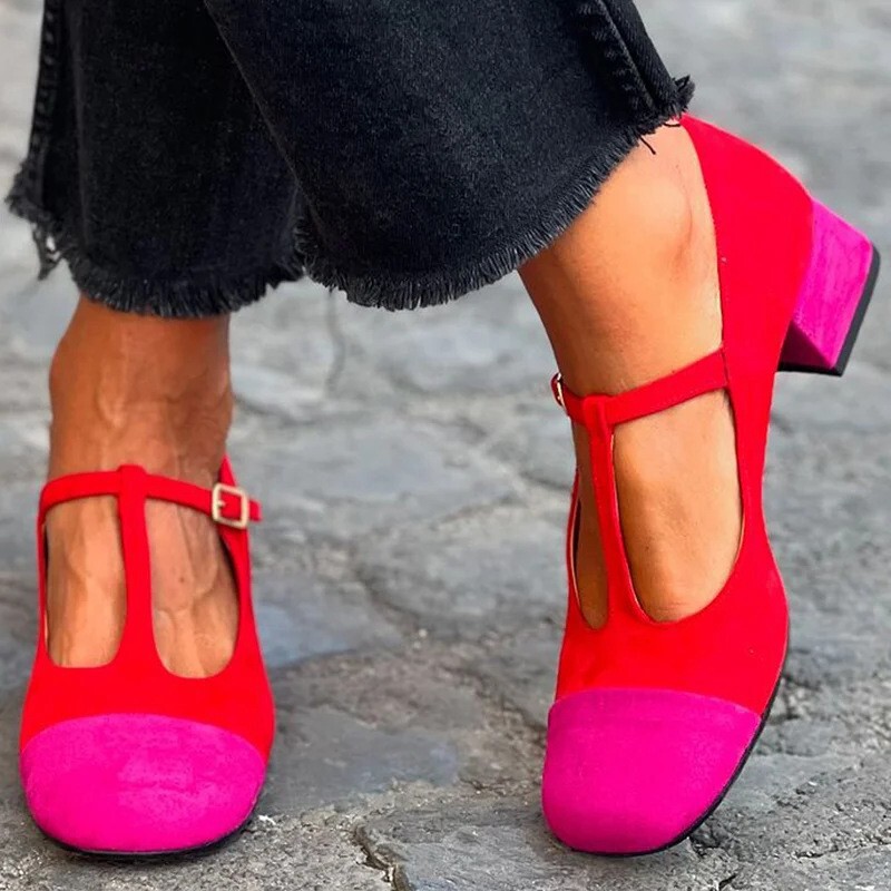 Spring and Autumn Comfortable Mid-Heel - Color-Block Buckle Strap Square-Toe Mary Jane Shoes for Women Spring and Autumn Comfortable Mid-Heel - Color-Block Buckle Strap Square-Toe Mary Jane Shoes for Women