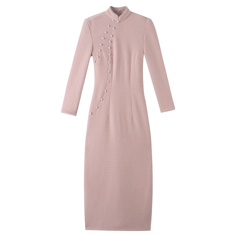 Improve the new autumn and winter young girl temperament high - end national wind new Chinese pink dress in 2022