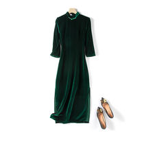 Velvet modified foreign style cheongsam dress long retro temperament young girl can wear Chinese style Daily
