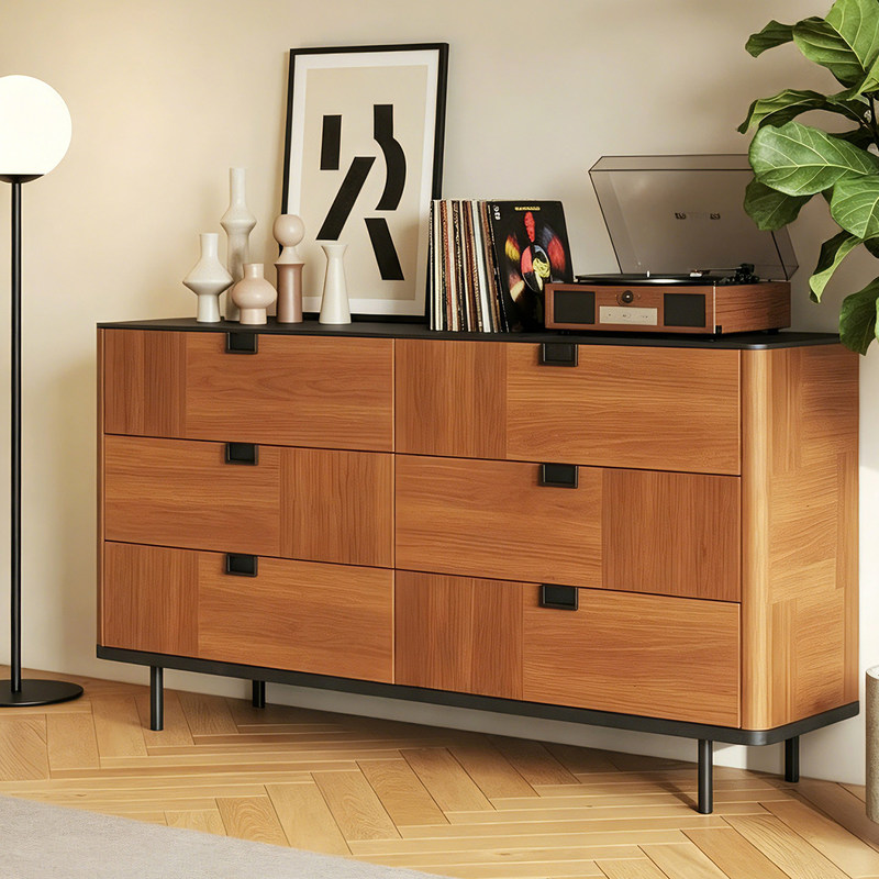 Burmese Teak Color Six-Drawer Cabinet, Italian Minimalist Storage Cabinet, Large-Capacity Bedroom Chest of Drawers, Entryway Cabinet, Storage Cabinet Burmese Teak Color Six-Drawer Cabinet, Italian Minimalist Storage Cabinet, Large-Capacity Bedroom Chest of Drawers, Entryway Cabinet, Storage Cabinet