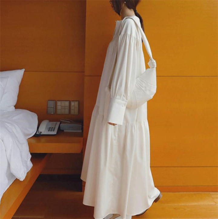 Japanese Export to Amazon, Korean Long Over-The-Knee Shirt Dress, Korean Style Loose French-Style Flared Skirt Japanese Export to Amazon, Korean Long Over-The-Knee Shirt Dress, Korean Style Loose French-Style Flared Skirt
