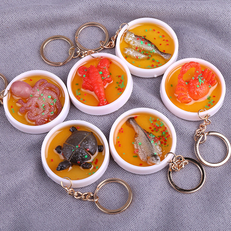 Simulation Seafood Small Plate Model Chia Fish Crab Lobster Bass Octopus Octopus Small Yellow Fish Swing Piece Key Buckle Hanging Ornament