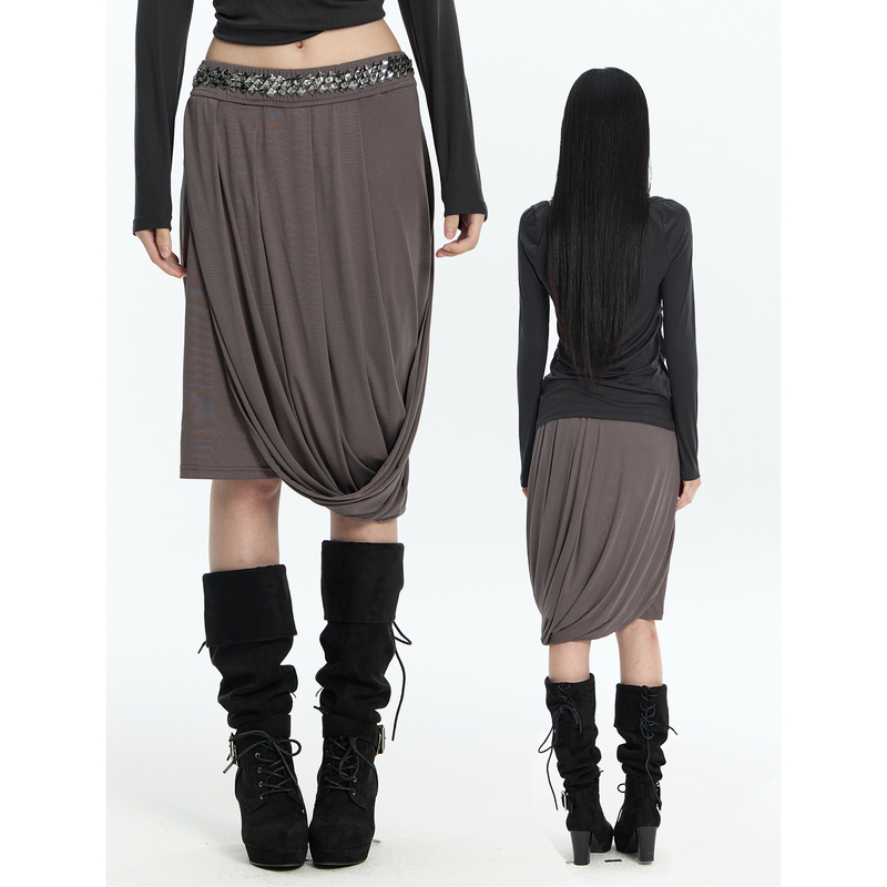Faychui High-Proportion Lyocell Rhinestone Waistband Asymmetrical Pleated Skirt with Silky and Delicate Texture Midi Skirt Faychui High-Proportion Lyocell Rhinestone Waistband Asymmetrical Pleated Skirt with Silky and Delicate Texture Midi Skirt