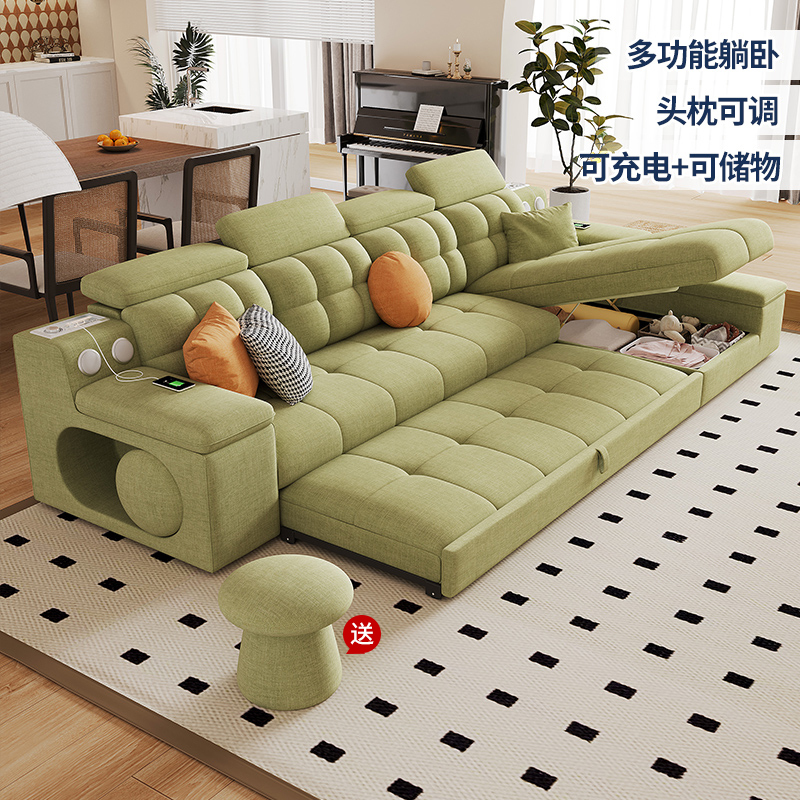 High-End Chenille Cotton and Linen Sofa for Living Room 2026 New Model Small Apartment Cream Style Fabric Folding Dual-Purpose Sofa Bed