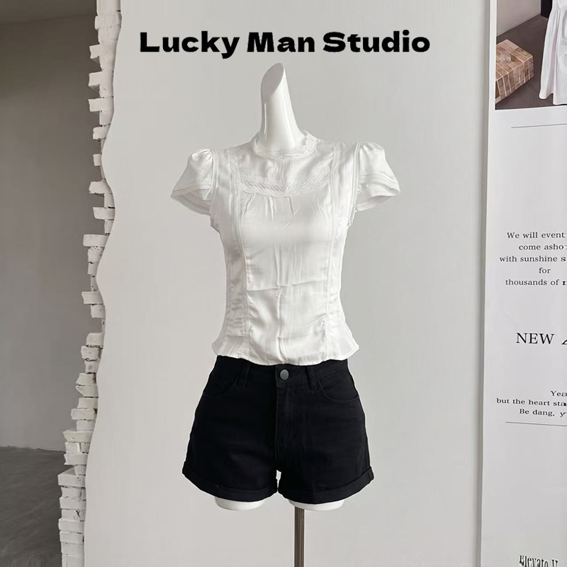 Luckyman White Lace Turtleneck Blouse for Women Summer Pure Desire Top Luckyman White Lace Turtleneck Blouse for Women Summer Pure Desire Top