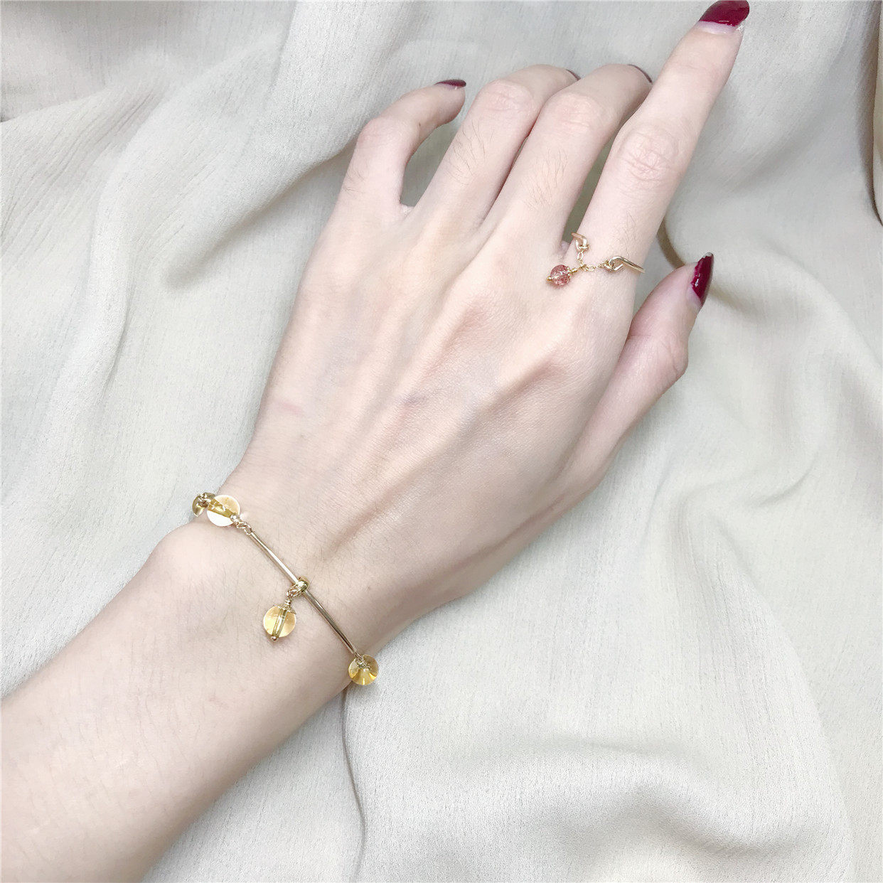 YN original lucky transshipment business natural Brazilian citrine bracelet women 14k gold 2021 fashion new