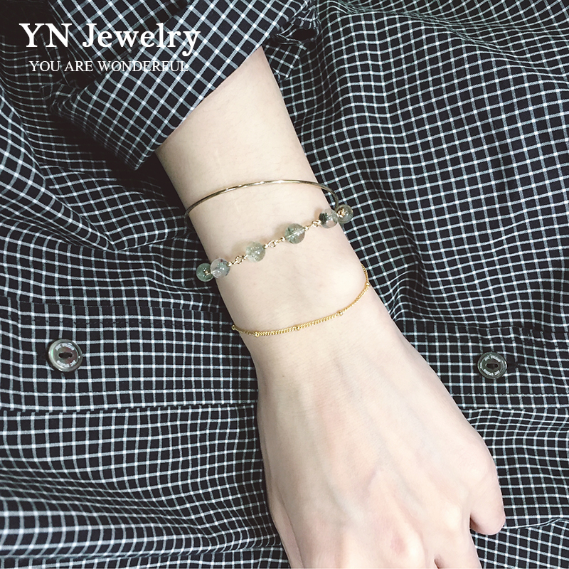 YN original double-layer lucky business Natural Green Ghost Crystal 14k gold bracelet girls ' Day gift gold