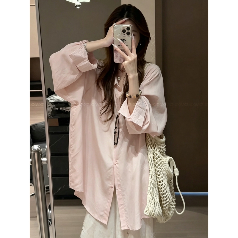 Korean Dongdaemun Early Autumn New Fashion Elegant Thin Casual Loose Breathable Silhouette Lazy Style Shirt for Women