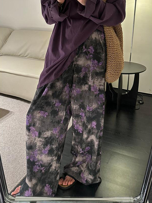 Korean Dongdaemun Summer New Style Jacaranda in Full Bloom New Chinese Style High-End Gradient Casual Pants Design Trendy Long Pants