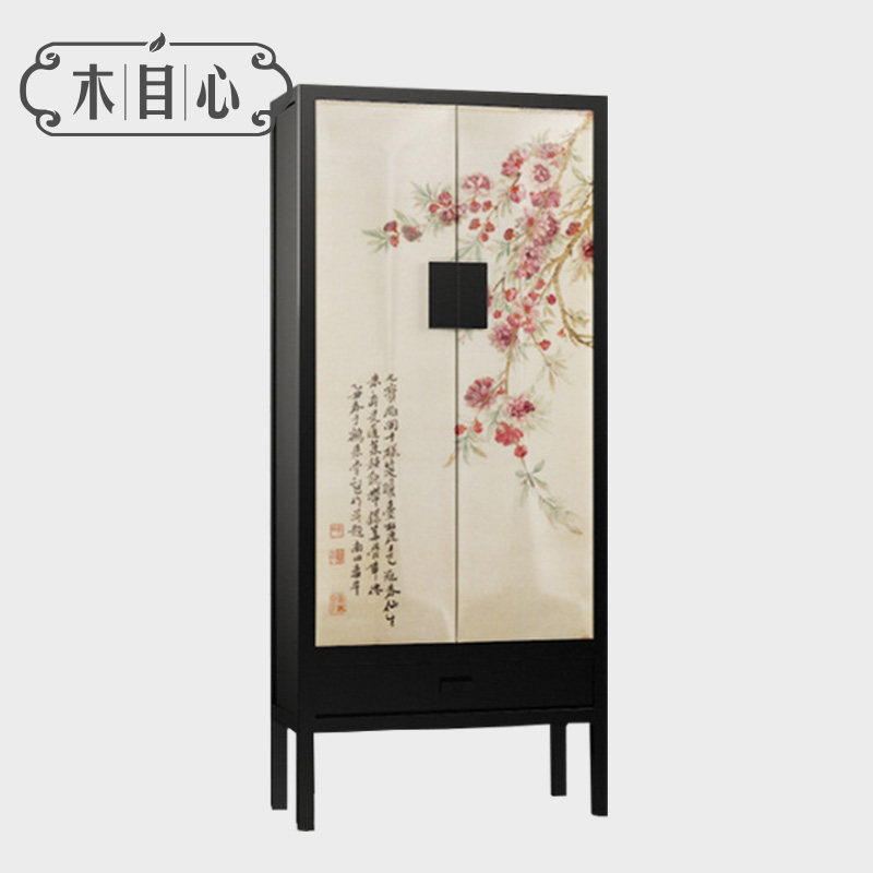 New Chinese solid wood wardrobe closet Hyundai Zen Mind Storage Cabinet minimalist log with drawer Containing Cabinet Hotel Innate