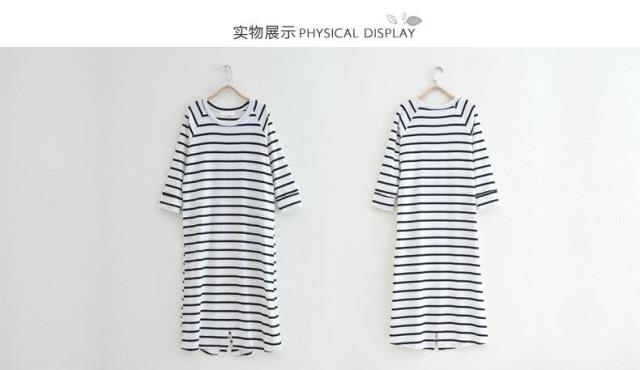 Váy ngủ nữ mùa hè cotton tay áo mùa xuân có thể mặc đồ ngủ sọc cộng với kích thước dài cộng với trang phục giản dị phục vụ nhà đồ lót đẹp
