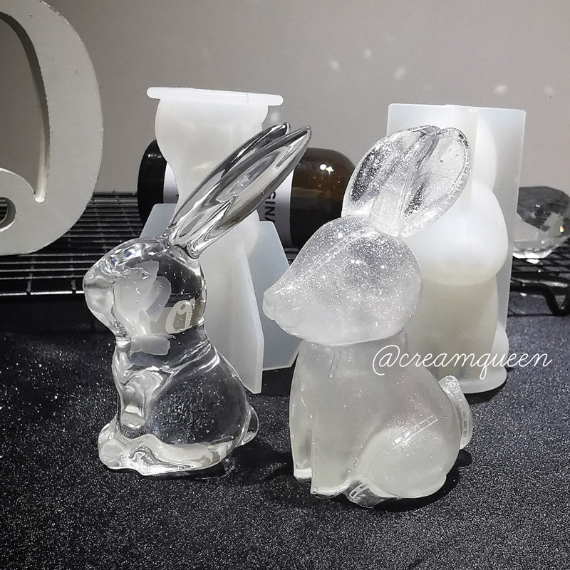 Solid Stitched Rabbit Big Ear Rabbit Long Ear Rabbit Mirror Silicone Mold Die DIY Drop Glue Pendulum Table Bracket Cream Queen