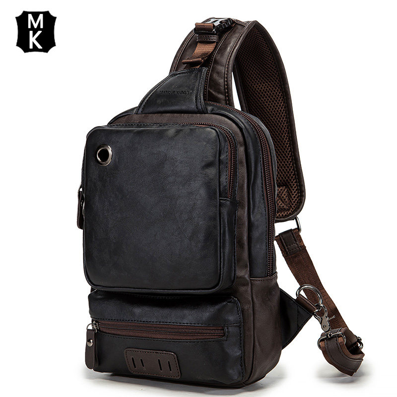 MK Chest Bag Men Genuine Leather Single Shoulder Bag Fashion Casual Men's Diagonal Satchel Large Capacity Retro Sport Scapegoat Men's Purse