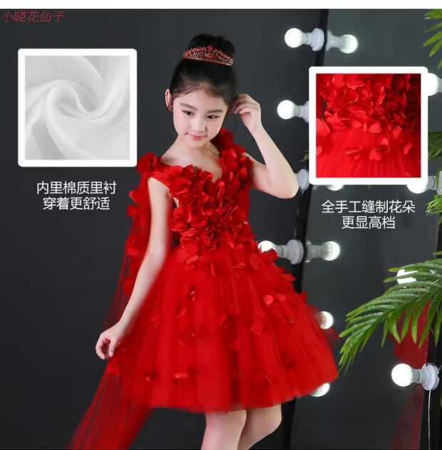 Trẻ em chủ nhà với trẻ em ăn mặc cô gái trang phục piano mô hình sàn catwalk cô gái công chúa váy đuôi dài quần áo trẻ em
