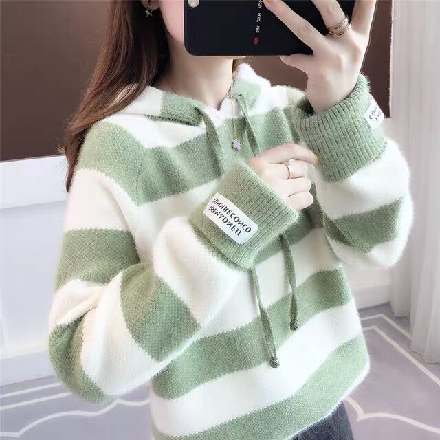 New autumn and winter thickened chenille hooded sweatshirt jacket loose versatile mink velvet sweater girl student knitwear