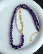 (Ziqi Donglai) Natural Uruguayan amethyst necklace womens 14k gold inlaid pearl clavicle chain