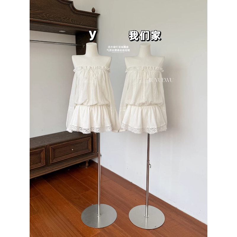 One-Shoulder Long-Sleeved Dress for Women 2026 Summer New Holiday Dress with a High-Waisted White A-Line Skirt Design One-Shoulder Long-Sleeved Dress for Women 2026 Summer New Holiday Dress with a High-Waisted White A-Line Skirt Design