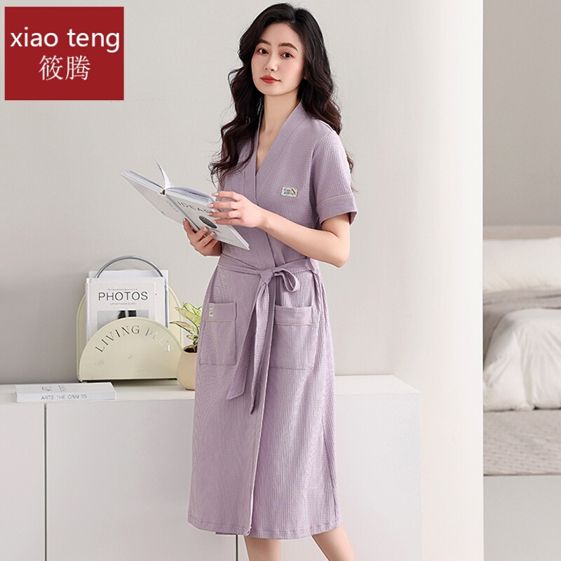 Wearable Bathrobe for Women, Summer Thin Pure Cotton Short-Sleeved 2025 New Style Women's Cotton Nightgown, Sexy Nightgown Robe for Women