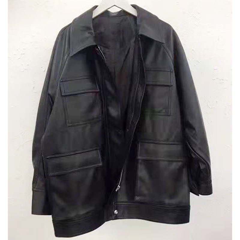 AWBB93410 nữ 2019 mùa thu đen pu xe máy quần áo áo khoác nữ retro da lỏng nữ quần áo da Hàn Quốc - Quần áo da áo bomber da lộn
