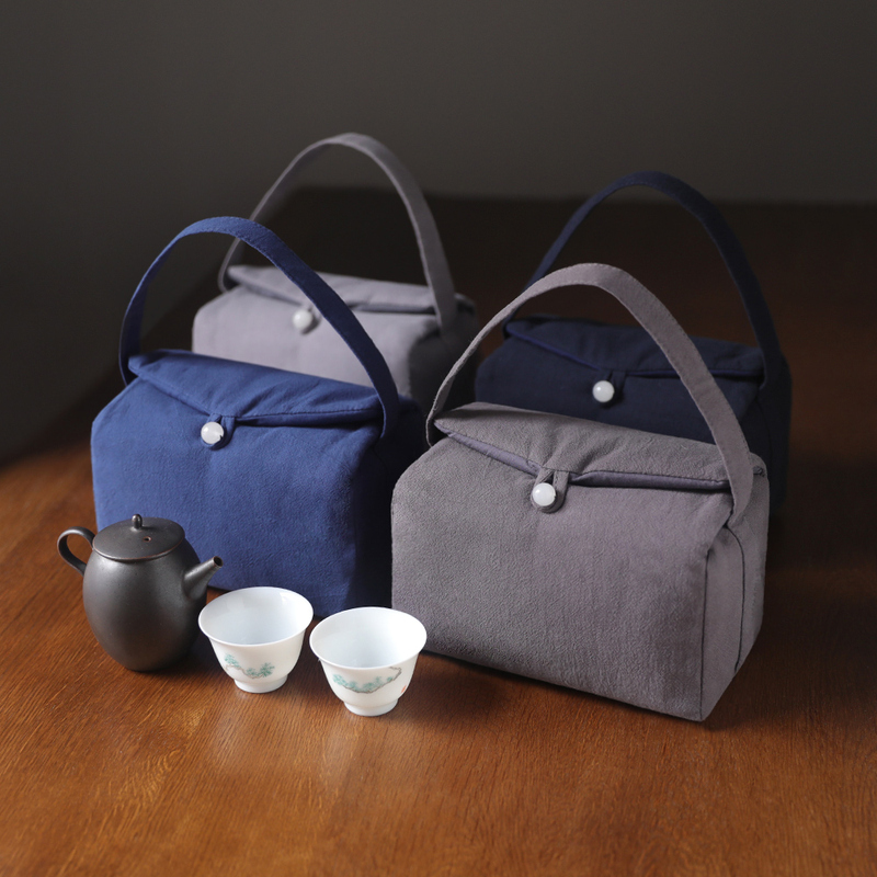 Spring Mud Cotton Thickened Teapot Tea Set Teacup Storage Bag Travel Bag Cloth Bag with Handle Cotton Cloth One Pot Two Cups Cloth Bag