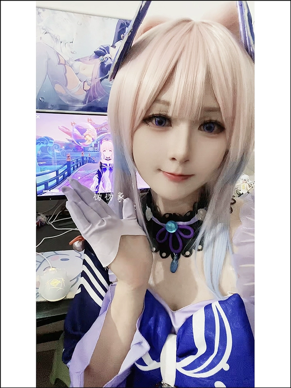 [Nhà giả] Genshin Impact Kokomi Coral Palace Trái tim Biển Nơ Cosplay Bộ tóc giả