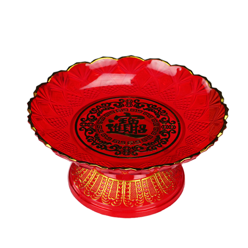 Lucky plastic small fruit plate creative household Chinese style simple fruit plate Red yellow wedding candy box Wedding batch