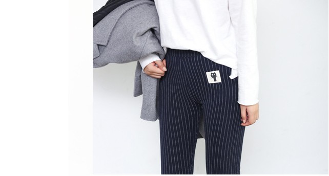 Mùa thu và mùa đông mèo con sọc dọc cotton thể thao xà cạp phụ nữ mặc chặt chẽ eo cao cộng với chân nhung chín quần thời trang nữ