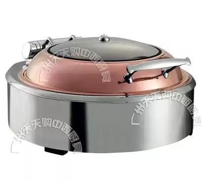 Luxury round gold-plated Buffy furnace Hydraulic glass clamshell buffet furnace Hotel tableware stainless steel perspective furnace