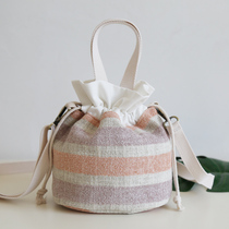 Fresh canvas crossbody bag women bucket bag Wild mini student mobile phone bag Shoulder bag portable storage bag