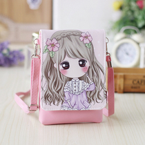 New pu leather messenger mobile phone bag girls cute mini small bag Cartoon vertical halter neck mobile phone bag coin purse