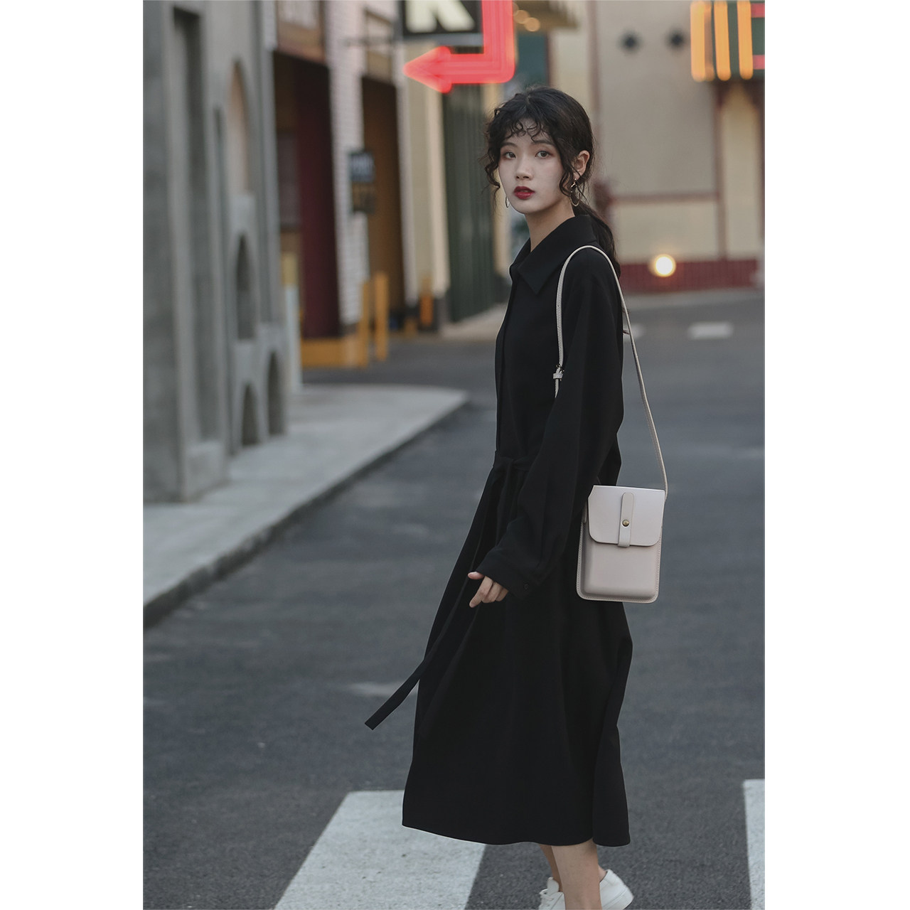Deer Southward Herben Wind Long Sleeve Ocean Dress Women Fall Bottom Closets Waist Display Slim Fit Winter Dress Annual Meeting Little Black Dress