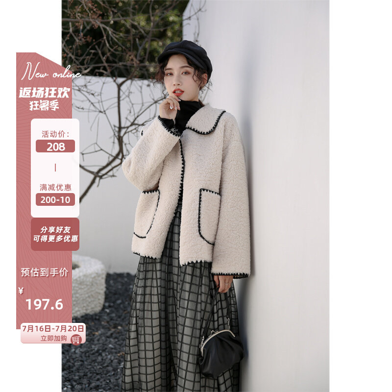 Deer South Imitation Lamb Suede Thick Coat Woman 100 lap thickened 2022 Fall new loose warm jacket