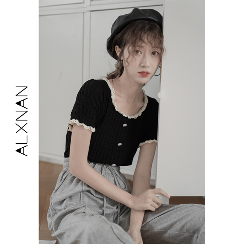 Deer to the south black short sleeves T-shirt female short Knitted Sweatshirt Summer Thin blouses 2022 New undershirt