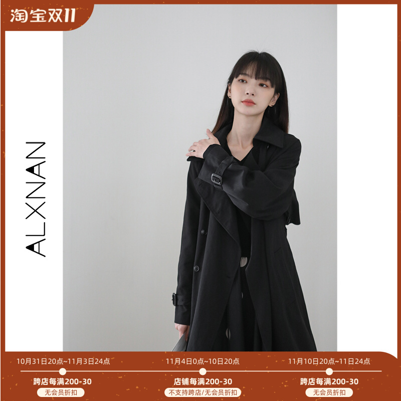 Lu Xiangnan black high-end atmospheric windbreaker women's 2022 new mid-length temperament coat Hepburn windbreaker autumn and winter