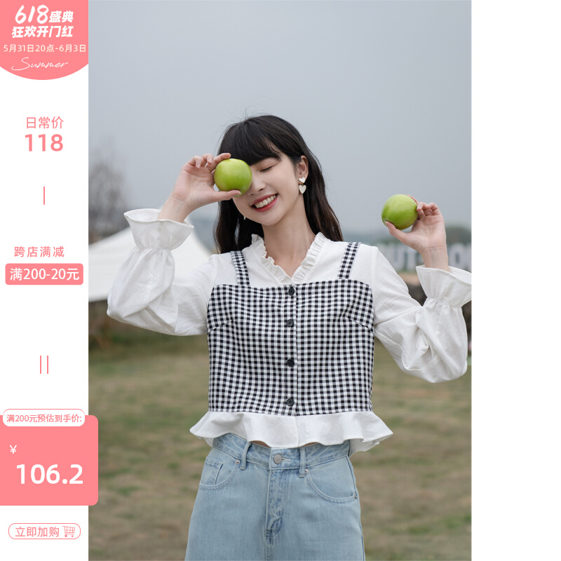 Deer Southward V Collar Plaid Shirt Woman New 2022 Spring Design Sensation Little Crowdwear two sweet blouses